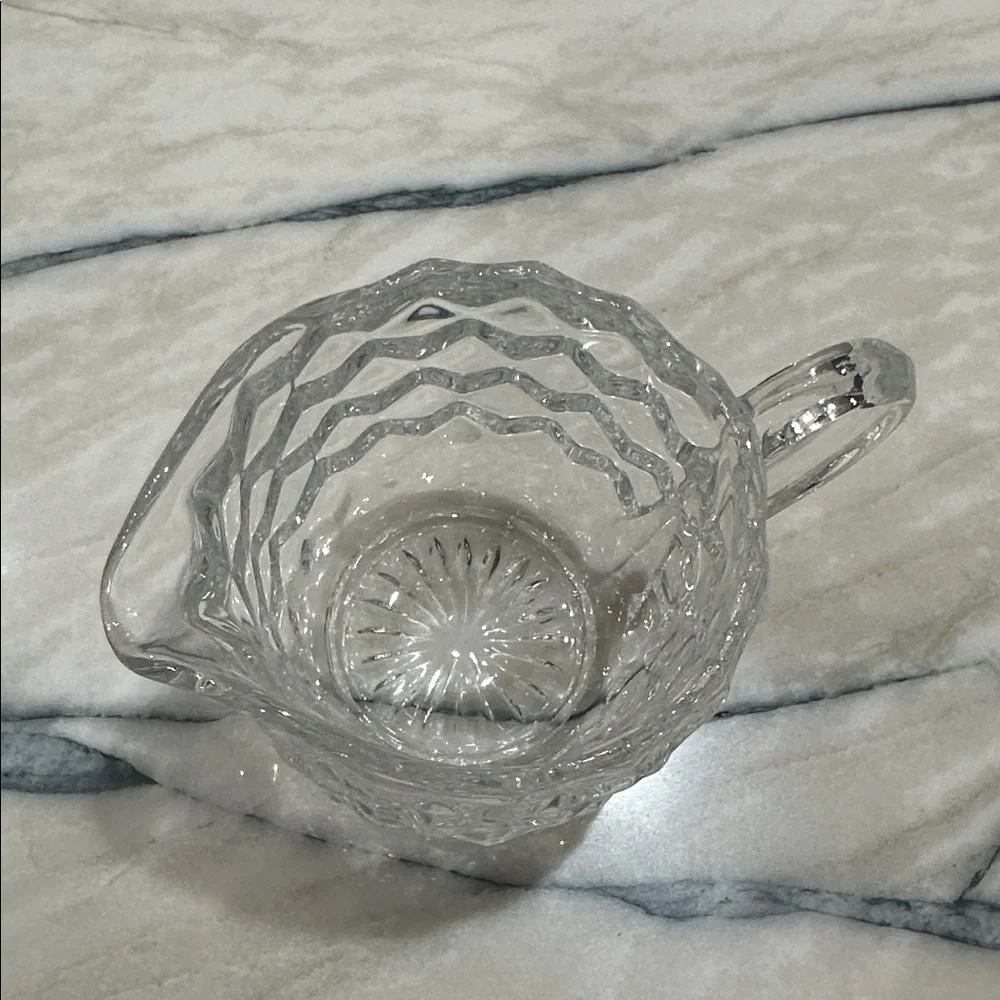 Fostoria American Cube Creamer Sugar Bowl on Tray Vintage Glass 1920-1940